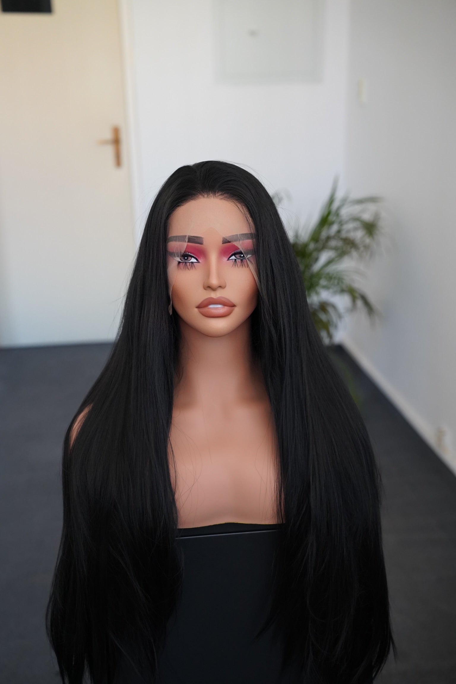 Black Lace Front Wig Halloween Cosplay Party Wig Drag Queen Wig