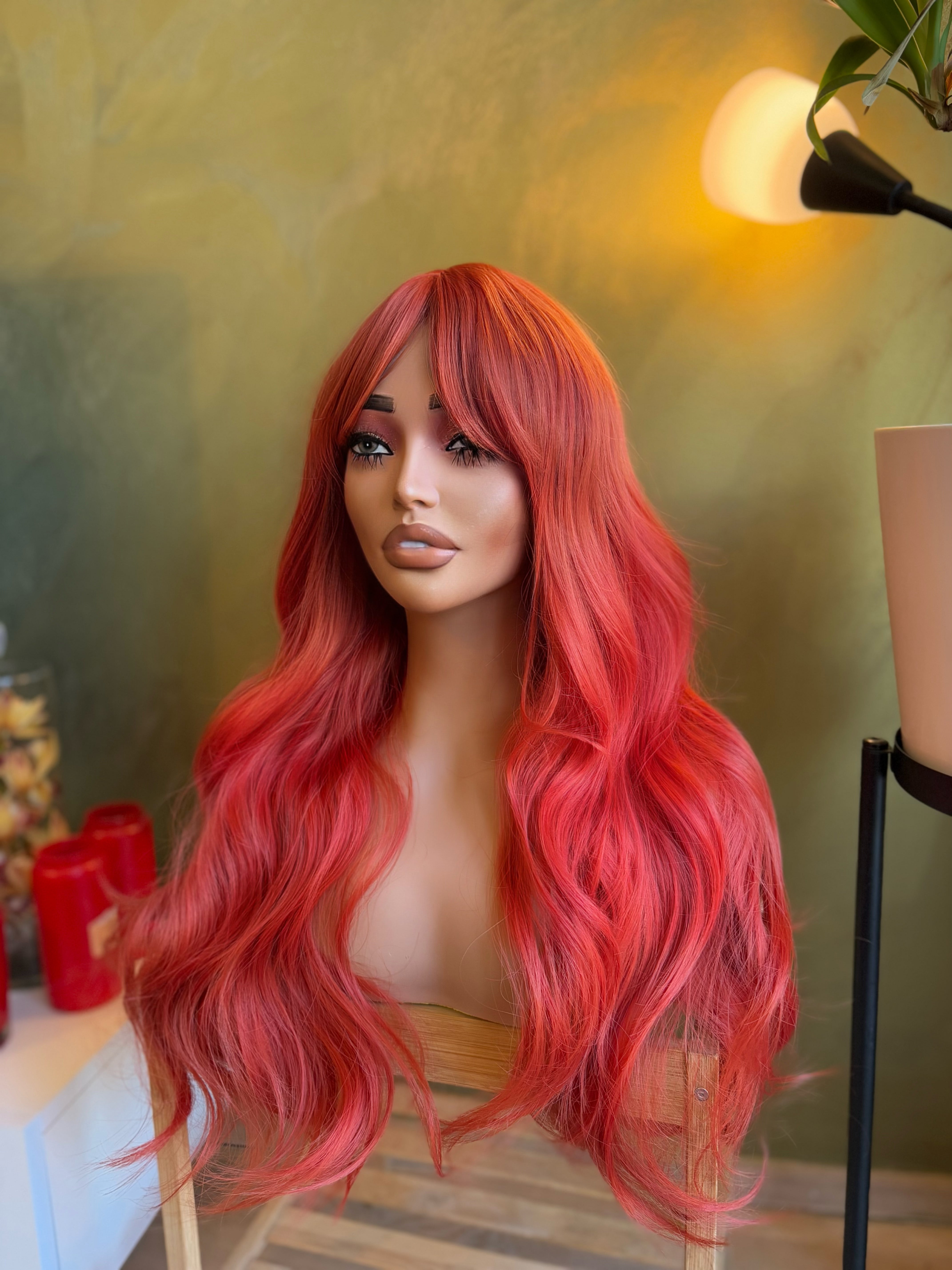 Long Wavy Ginger Red Wig with Bangs Jessica Rabbit Cosplay Wig Movie Character Wigs