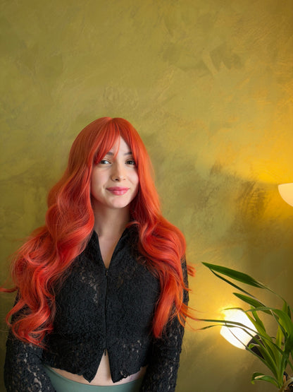 Long Wavy Ginger Red Wig with Bangs Jessica Rabbit Cosplay Wig Movie Character Wigs