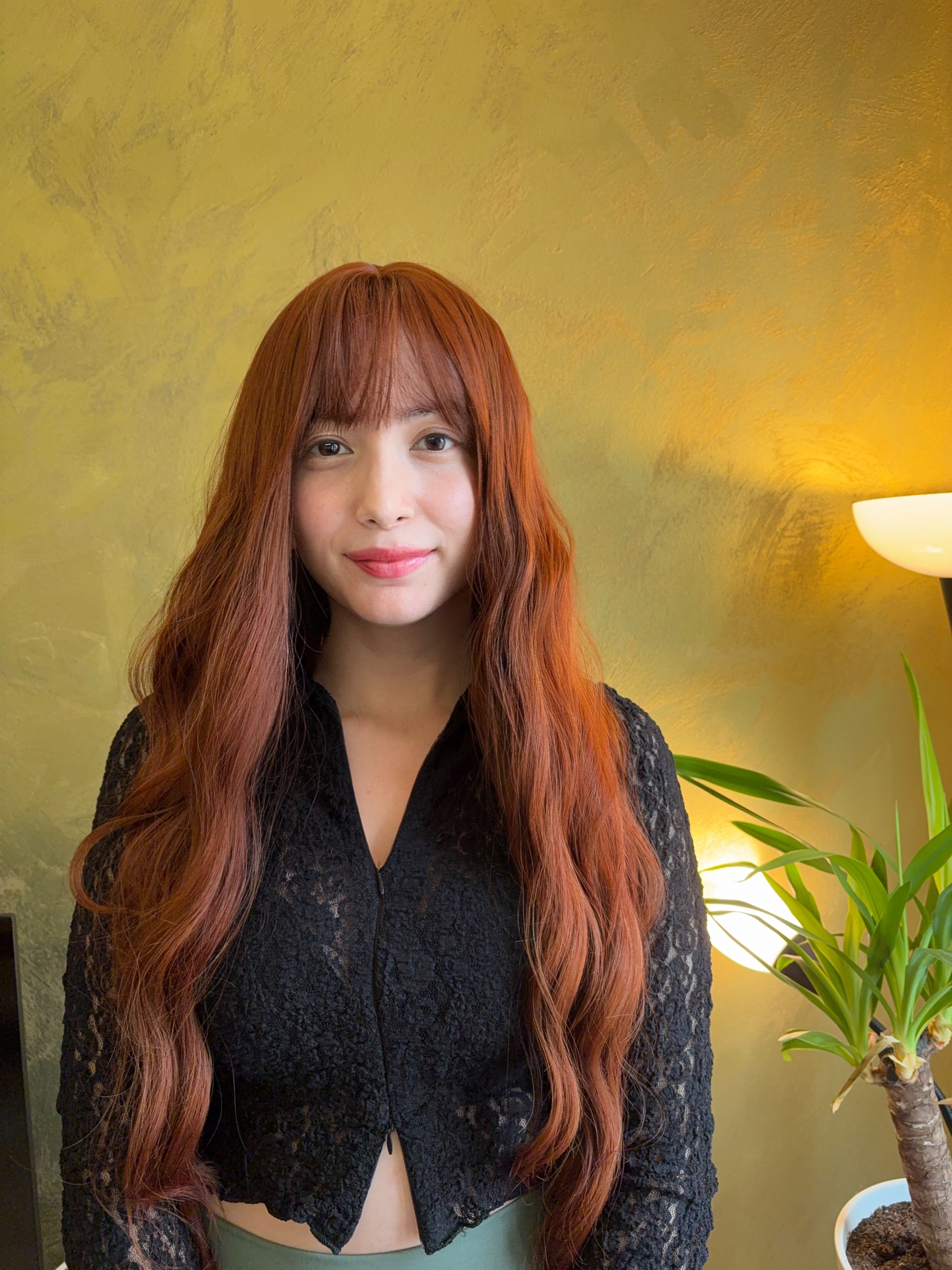 Long Wavy Copper Ginger Wig with Bangs Cosplay Wigs Drag Queen Wig