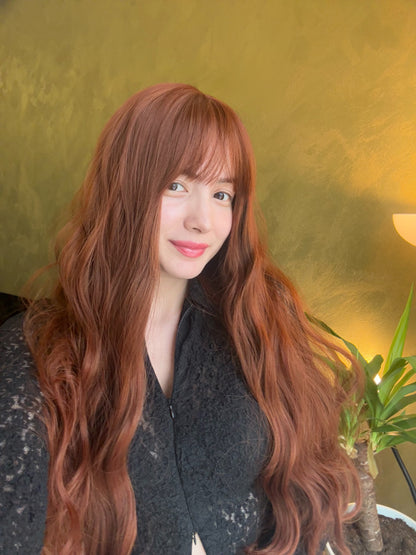 Long Wavy Copper Ginger Wig with Bangs Cosplay Wigs Drag Queen Wig