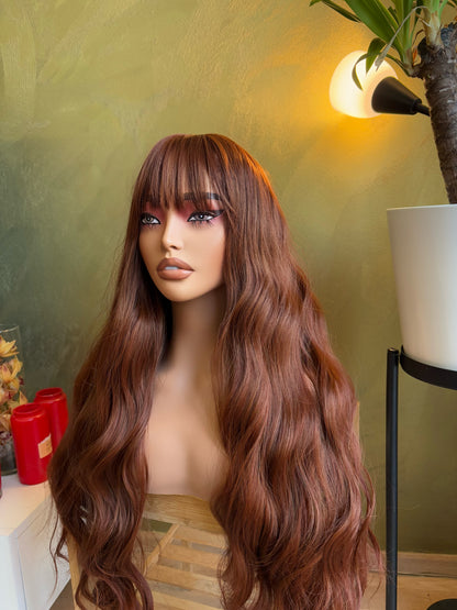 Long Wavy Copper Ginger Wig with Bangs Cosplay Wigs Drag Queen Wig