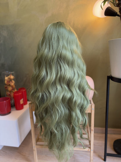 Long Green Wavy Wig Cosplay Halloween Party Wigs 28 inc