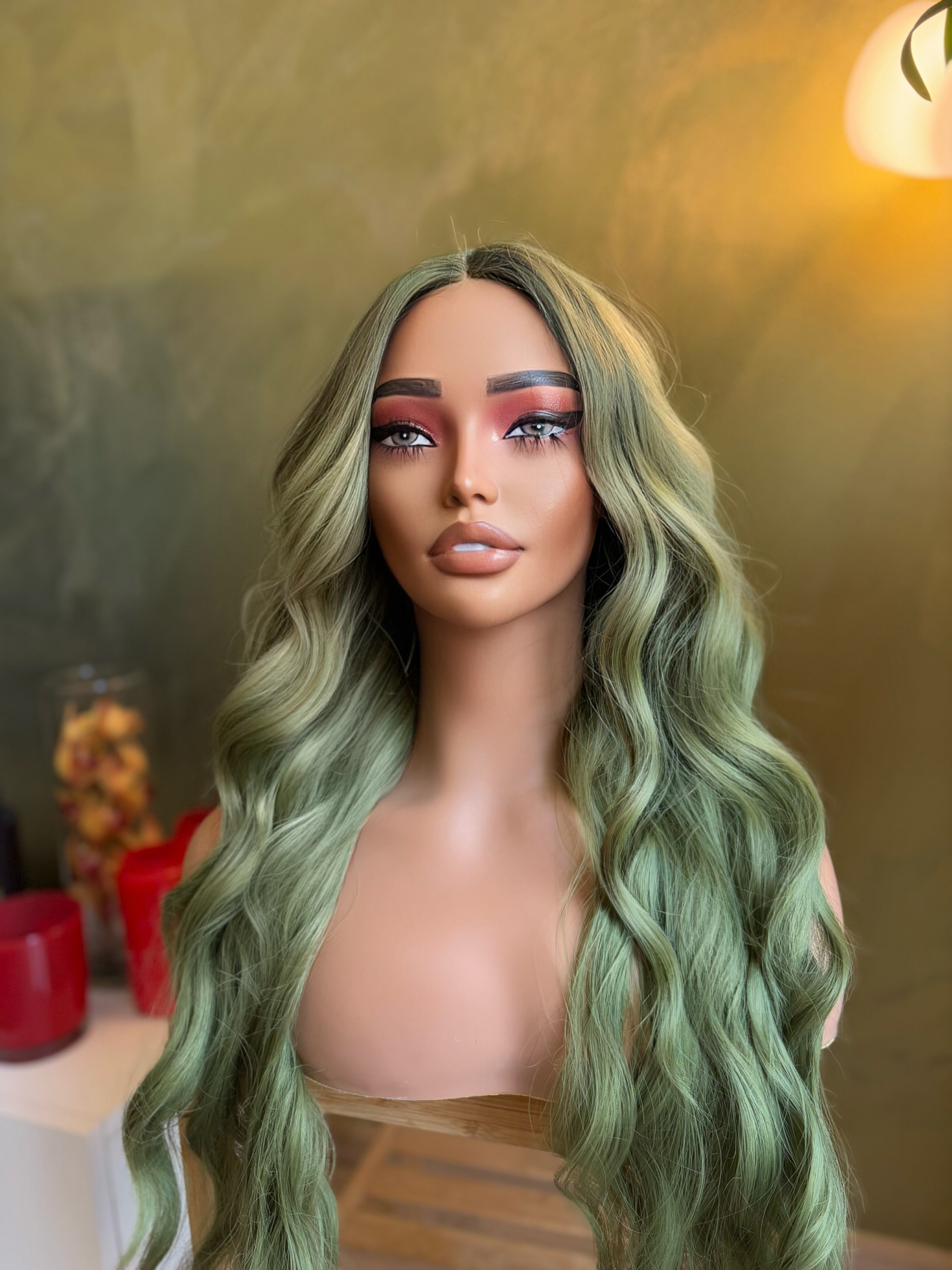 Long Green Wavy Wig Cosplay Halloween Party Wigs 28 inc