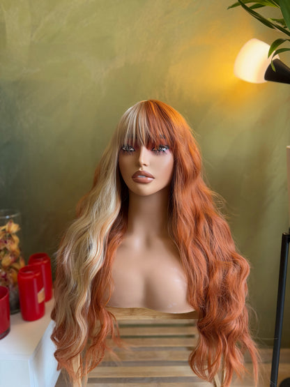 Blonde Ginger Wig with Bangs Orange Copper Wig with Bangs Long Wavy Auburn Wig Cosplay Wig Party Hair Costume Party Accessory Wigs