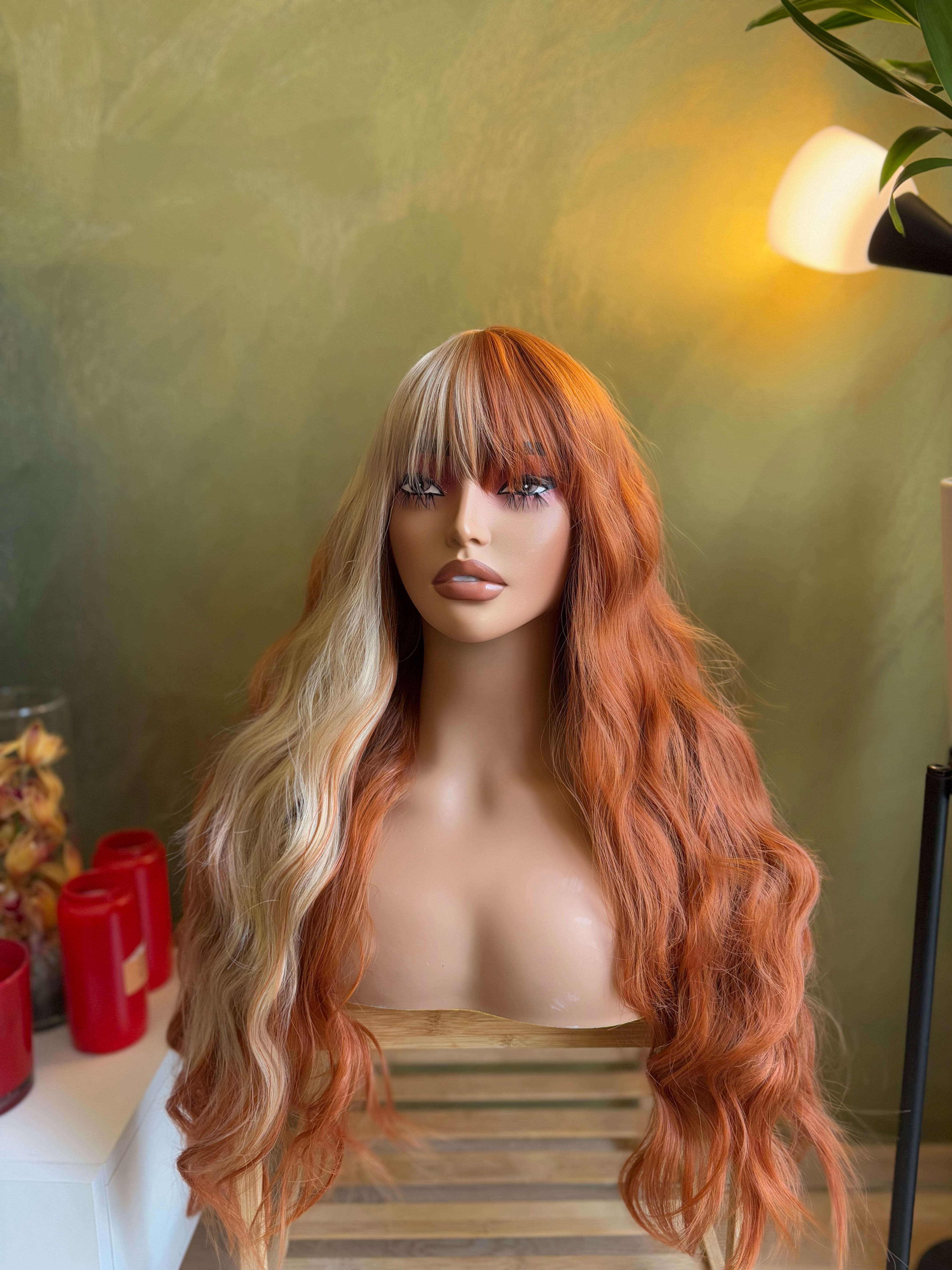 Blonde Ginger Wig with Bangs Orange Copper Wig with Bangs Long Wavy Auburn Wig Cosplay Wig Party Hair Costume Party Accessory Wigs