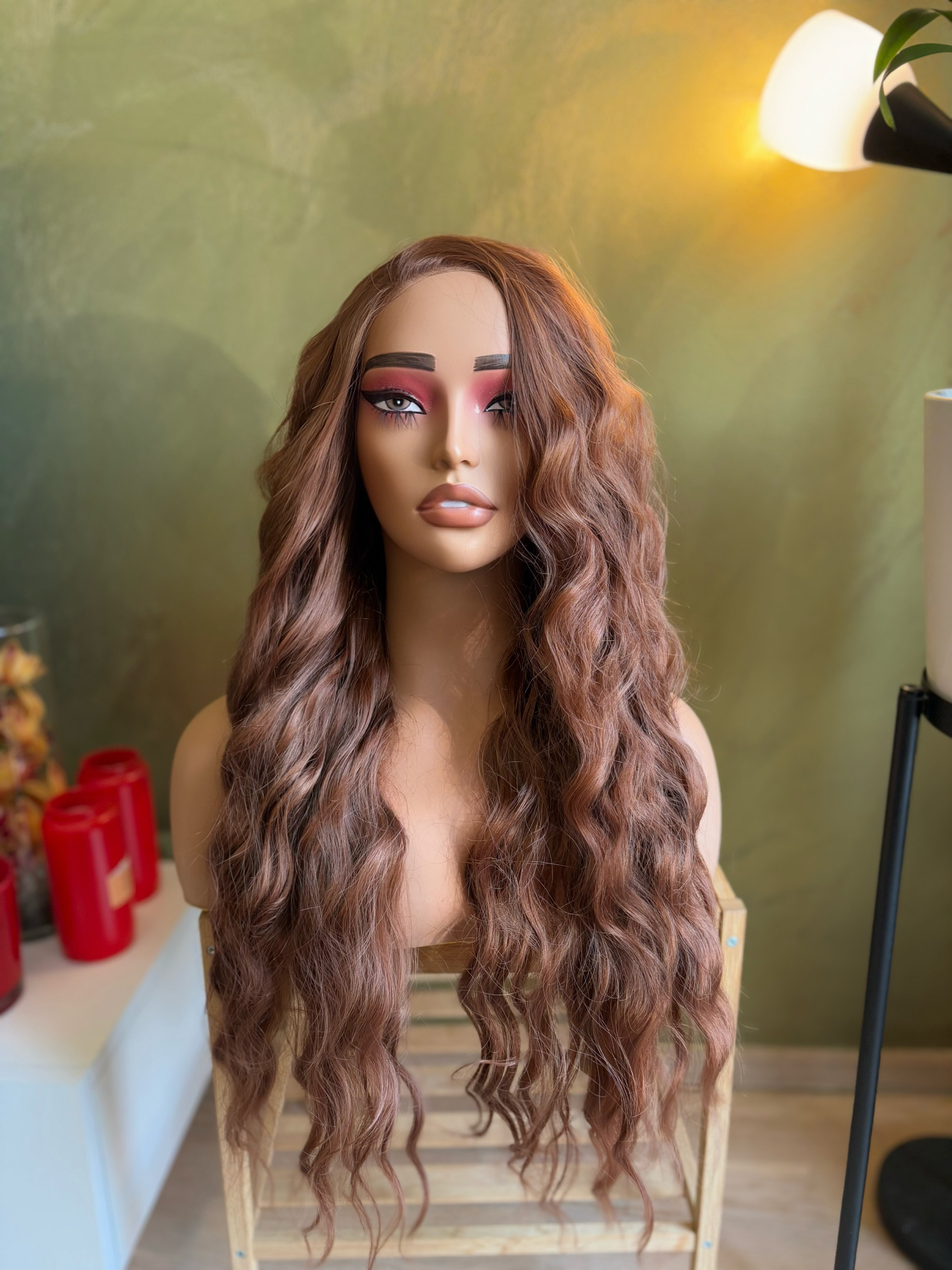 Auburn Ginger Wavy Long 13 x 4 Lace Front Glueless Wig Cosplay Merida Wig