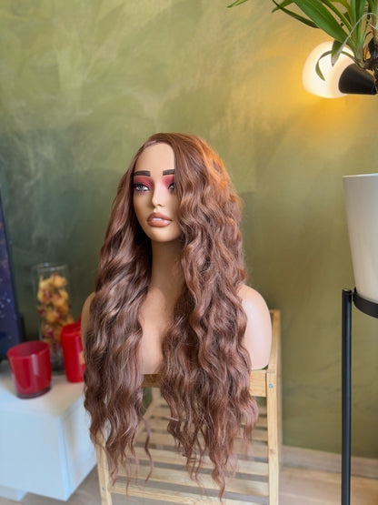 Auburn Ginger Wavy Long 13 x 4 Lace Front Glueless Wig Cosplay Merida Wig