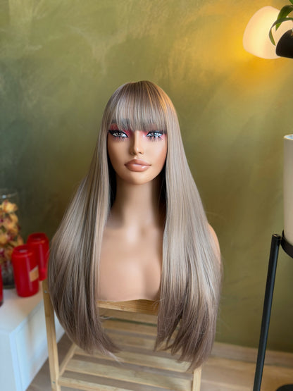 Golden Blonde Wig with Bangs | Cosplay Wigs | Honey Blonde Natural Wig with Bangs 26 inches