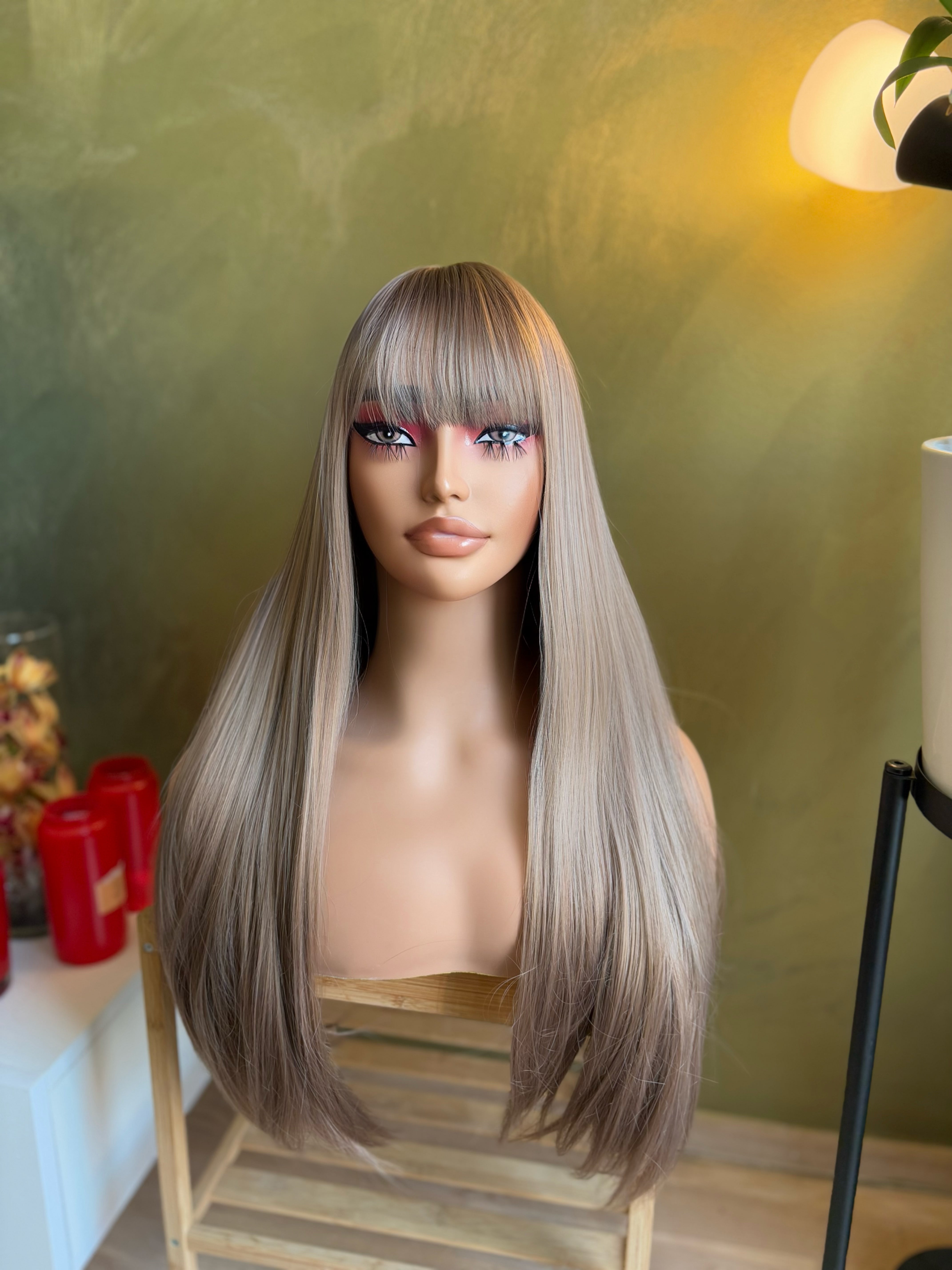 Golden Blonde Wig with Bangs | Cosplay Wigs | Honey Blonde Natural Wig with Bangs 26 inches