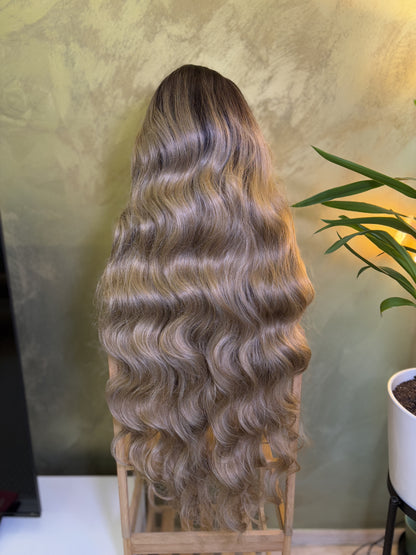 Ash Blonde Extra Long Curly Lace Front Wig Cosplay Wig Ombre Blonde Lace Front Wig 36 inches