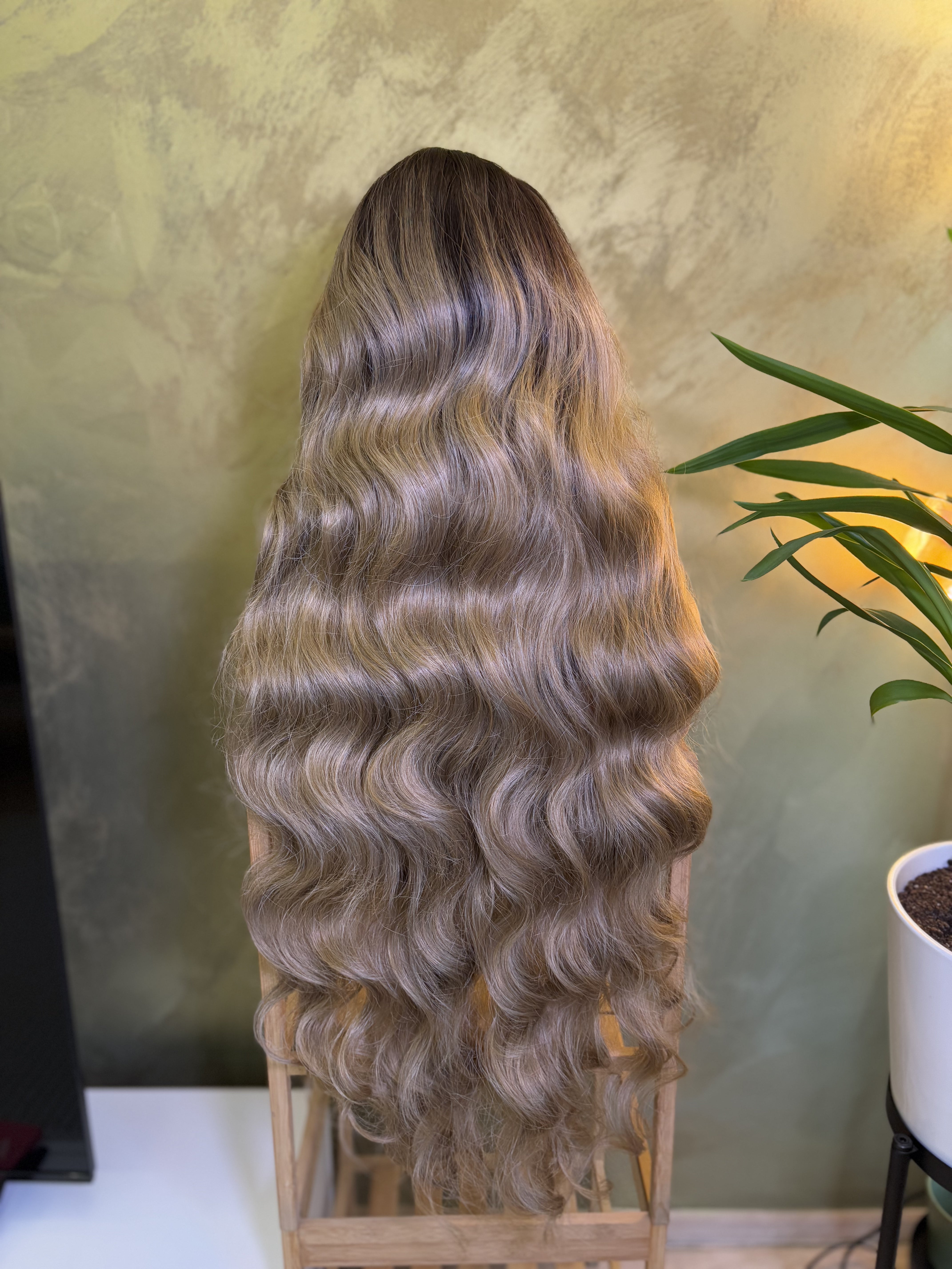 Ash Blonde Extra Long Curly Lace Front Wig Cosplay Wig Ombre Blonde Lace Front Wig 36 inches