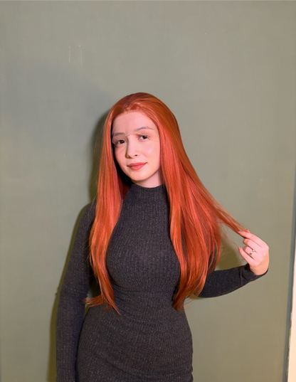Straight Orange Ginger 13 x 4 Lace Front Wig Gluelesss Wig Cosplay Party Hair Drag Queen Wig