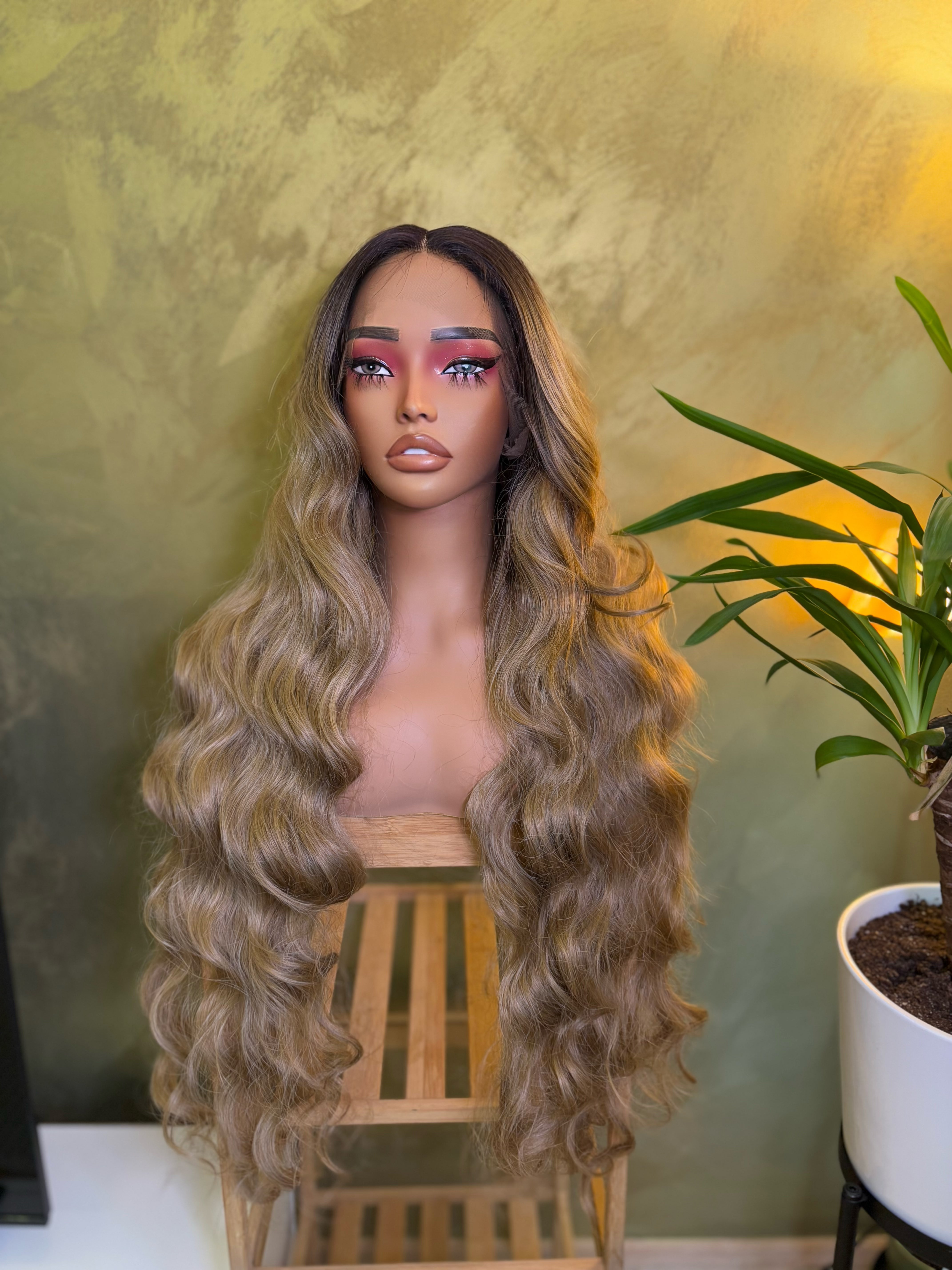 Ash Blonde Extra Long Curly Lace Front Wig Cosplay Wig Ombre Blonde Lace Front Wig 36 inches