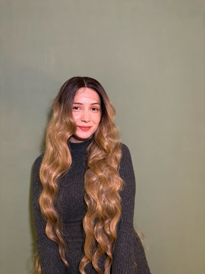 Ash Blonde Extra Long Curly Lace Front Wig Cosplay Wig Ombre Blonde Lace Front Wig 36 inches