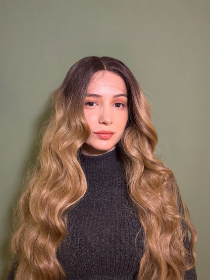 Ash Blonde Extra Long Curly Lace Front Wig Cosplay Wig Ombre Blonde Lace Front Wig 36 inches