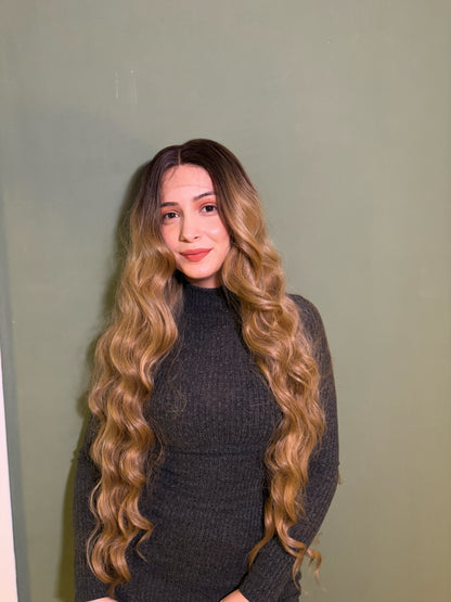 Ash Blonde Extra Long Curly Lace Front Wig Cosplay Wig Ombre Blonde Lace Front Wig 36 inches