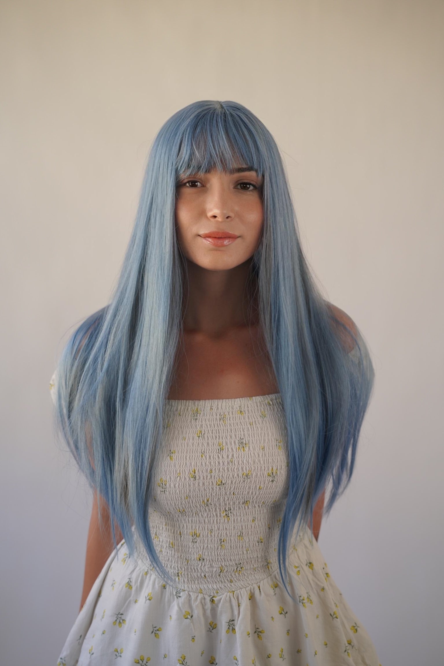 Long Straight Ash Blue Wig with Bangs Cosplay Halloween Party Wig