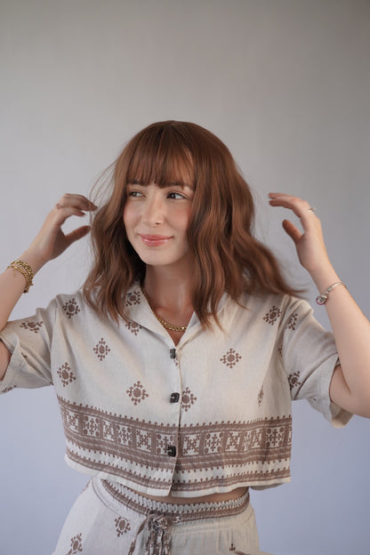 Brunette Wig with Bangs Dark Brown Wig Wavy Wig Bob Wig Natural Look Wigs for Women