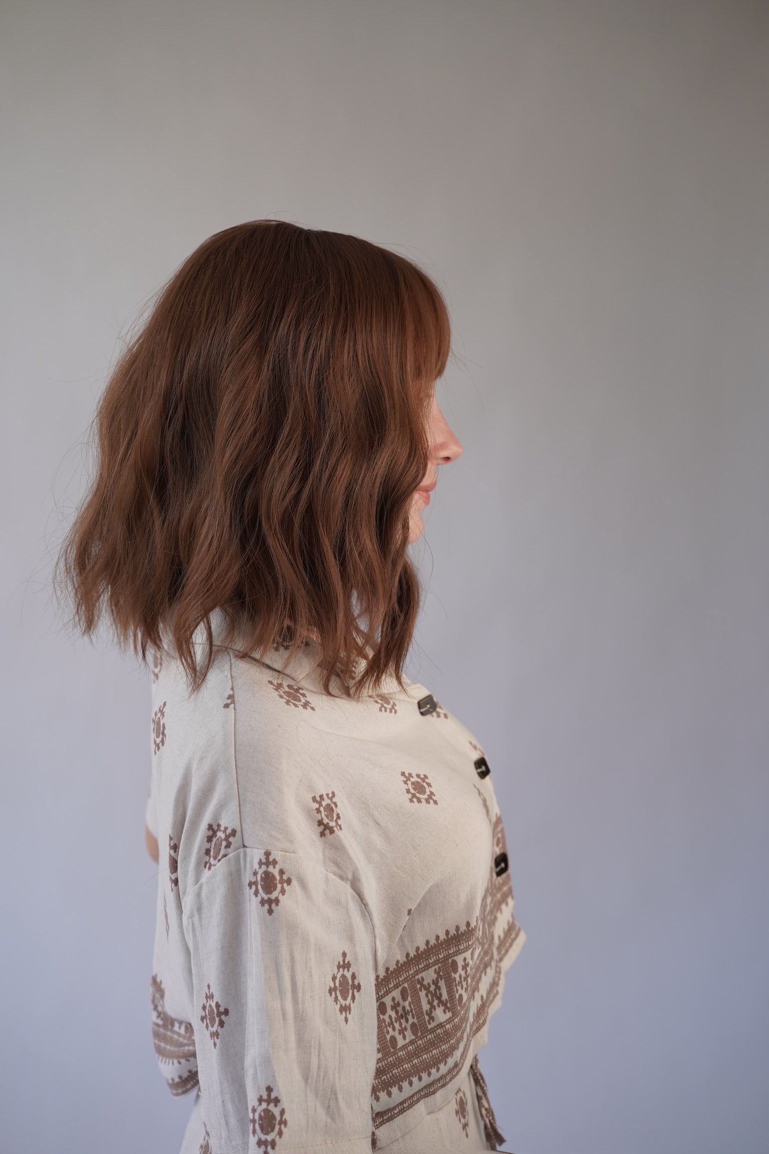 Brunette Wig with Bangs Dark Brown Wig Wavy Wig Bob Wig Natural Look Wigs for Women