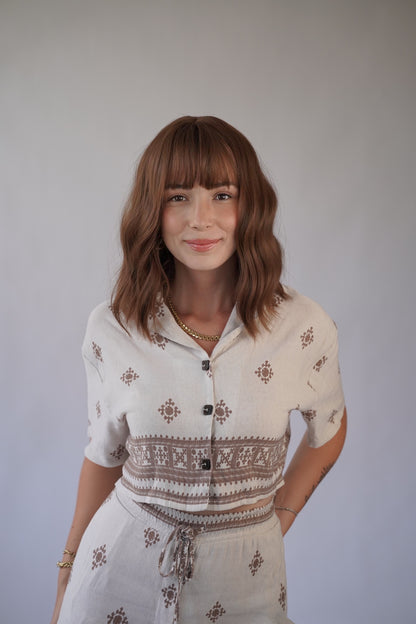 Brunette Wig with Bangs Dark Brown Wig Wavy Wig Bob Wig Natural Look Wigs for Women