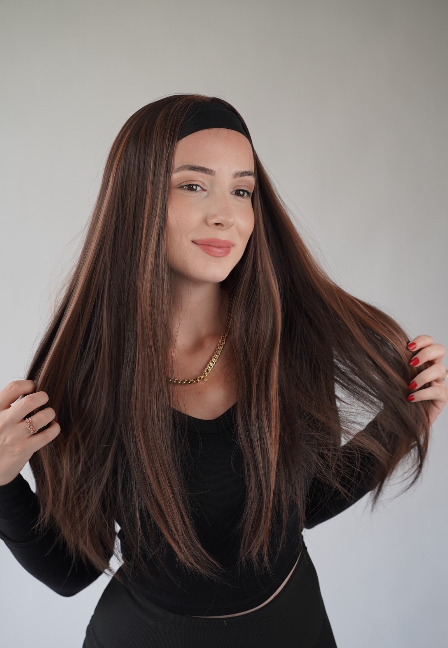 Brown Headband Wig Glueless Synthetic Heat Resistant Wigs for Women Everyday wig
