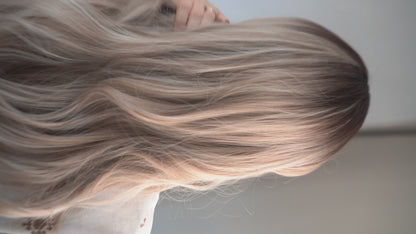 Ash Blonde Wig Long Wavy Wig Blonde Ombre Wig with Bangs Synthetic Wig