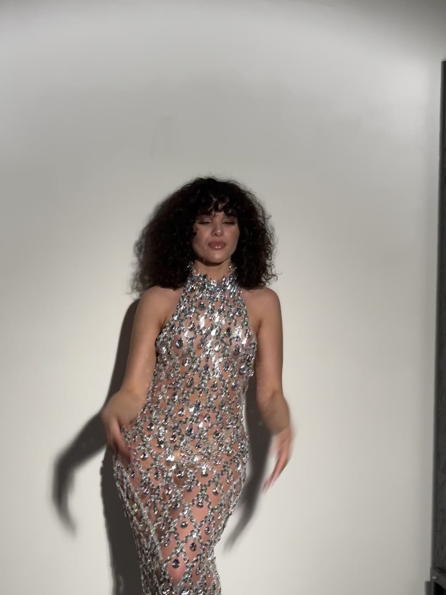 Transparent Rhinestone Long Dress