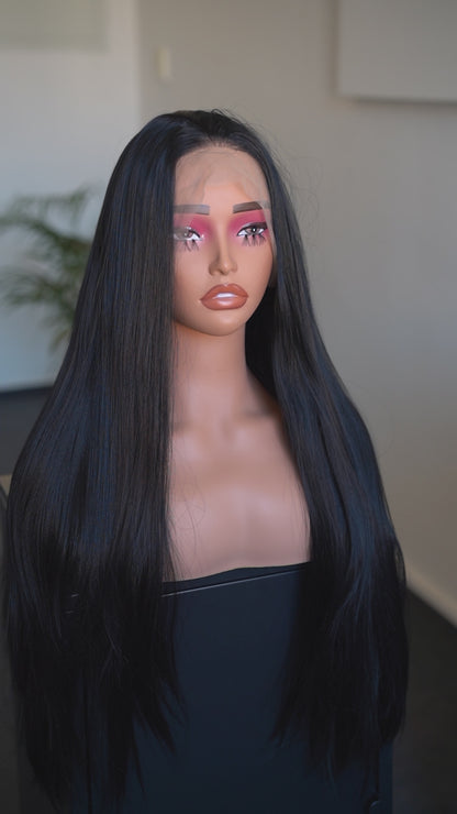 Black Lace Front Wig Halloween Cosplay Party Wig Drag Queen Wig