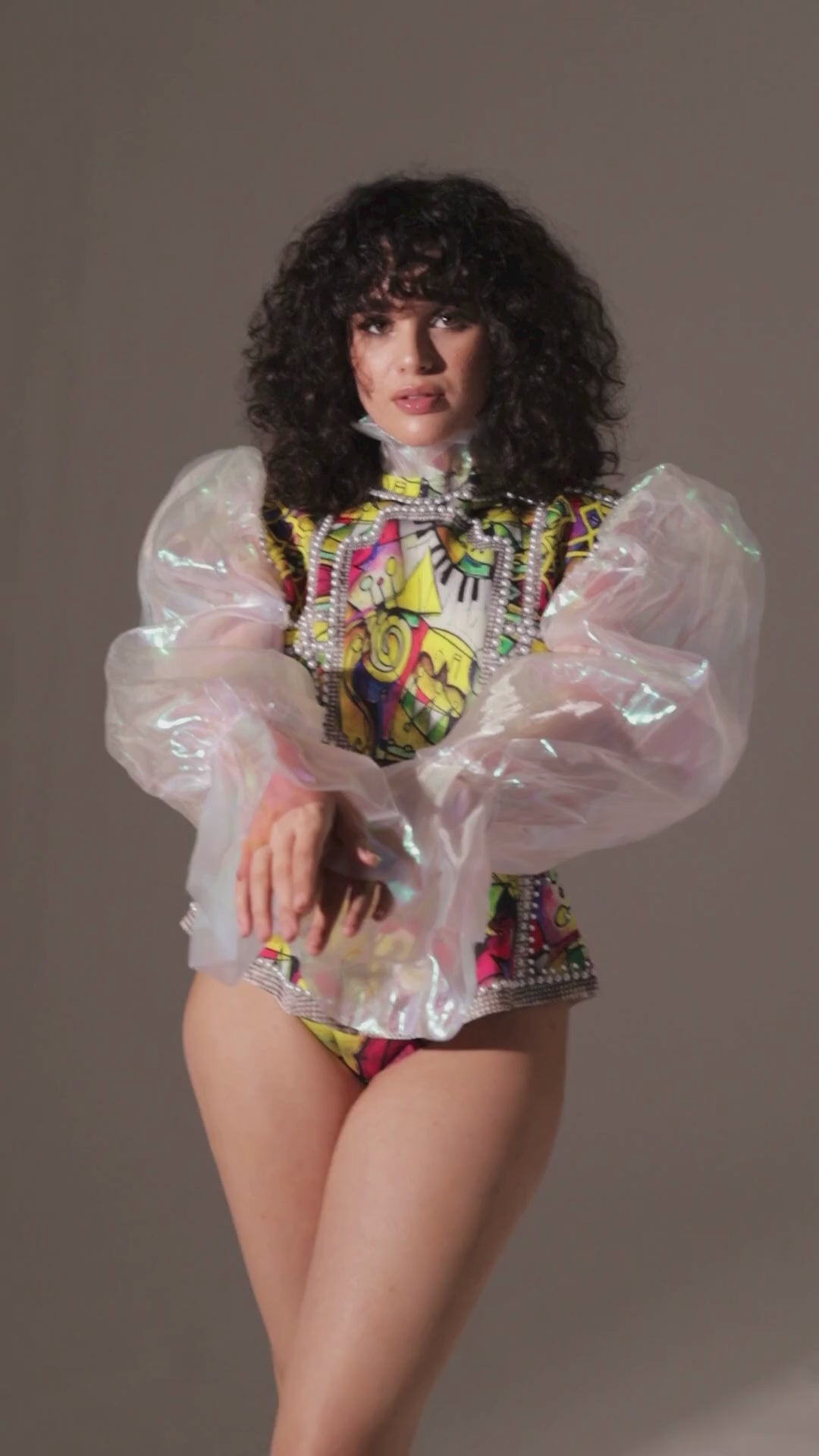 Puff Tulle Sleeve Jacket Bodysuit Look