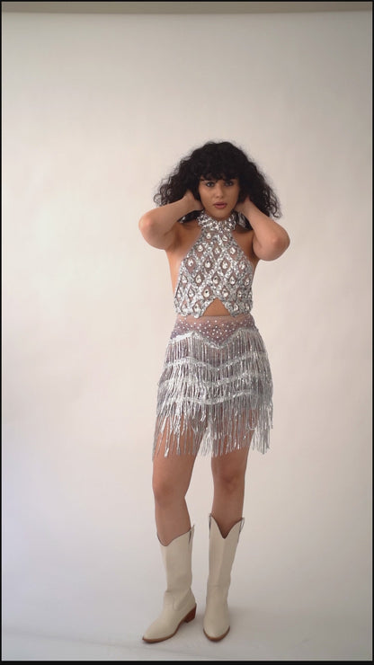 Sheer Mesh Sequin Mini Dress