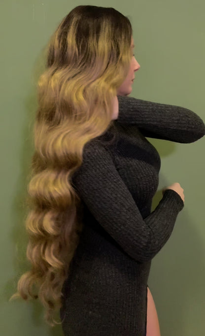 Ash Blonde Extra Long Curly Lace Front Wig Cosplay Wig Ombre Blonde Lace Front Wig 36 inches