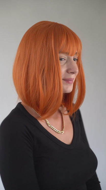 Ginger Bob Wig Wispy Bangs Orange Short Wig Cosplay Wig Realistic Synthetic Wigs for Women 12 inch