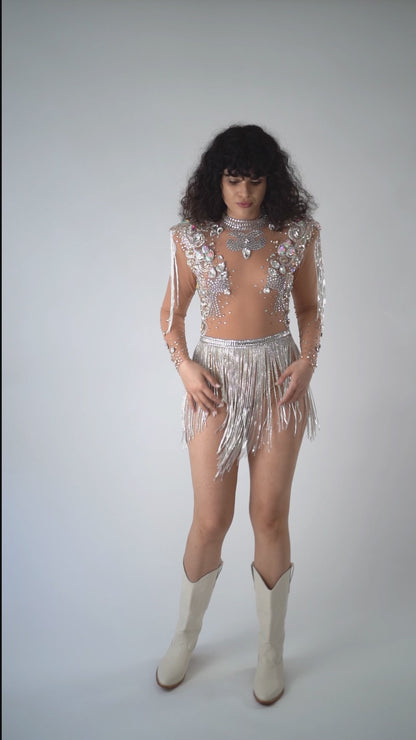 Sheer Fringe Gold Bodysuit
