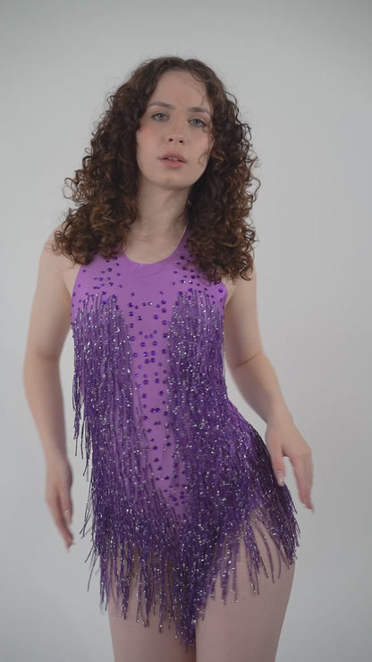 Purple Fringe Sequined Bodysuit
