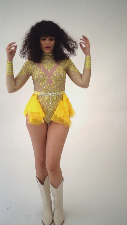 Embridoried Long Sleeve Rhinestone Bodysuit