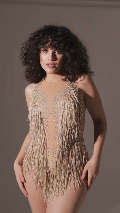 Glitter Rhinestone Halter Bodysuit