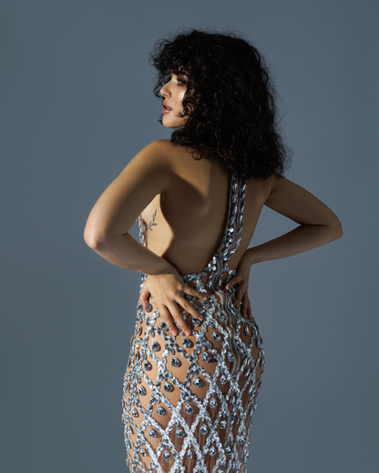 Transparent Rhinestone Long Dress